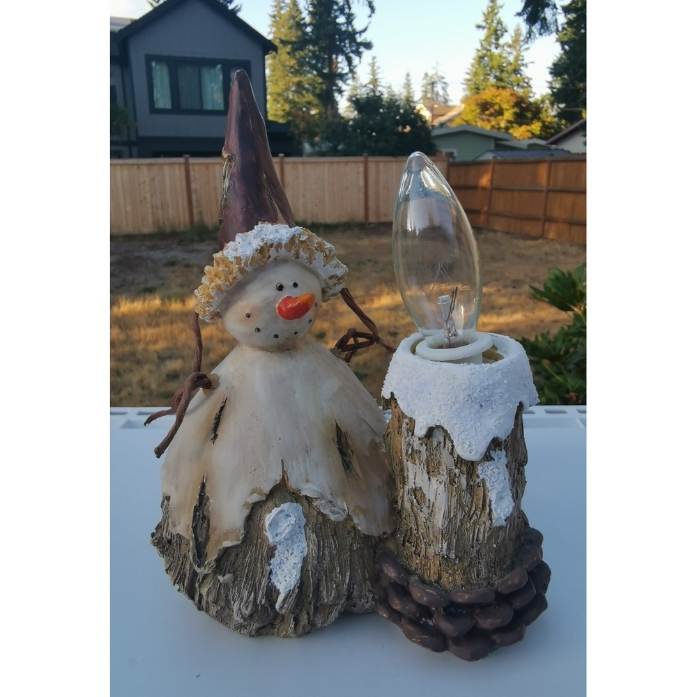 Vintage Rustic Snowman With Electric Night Light 7.5 Inch